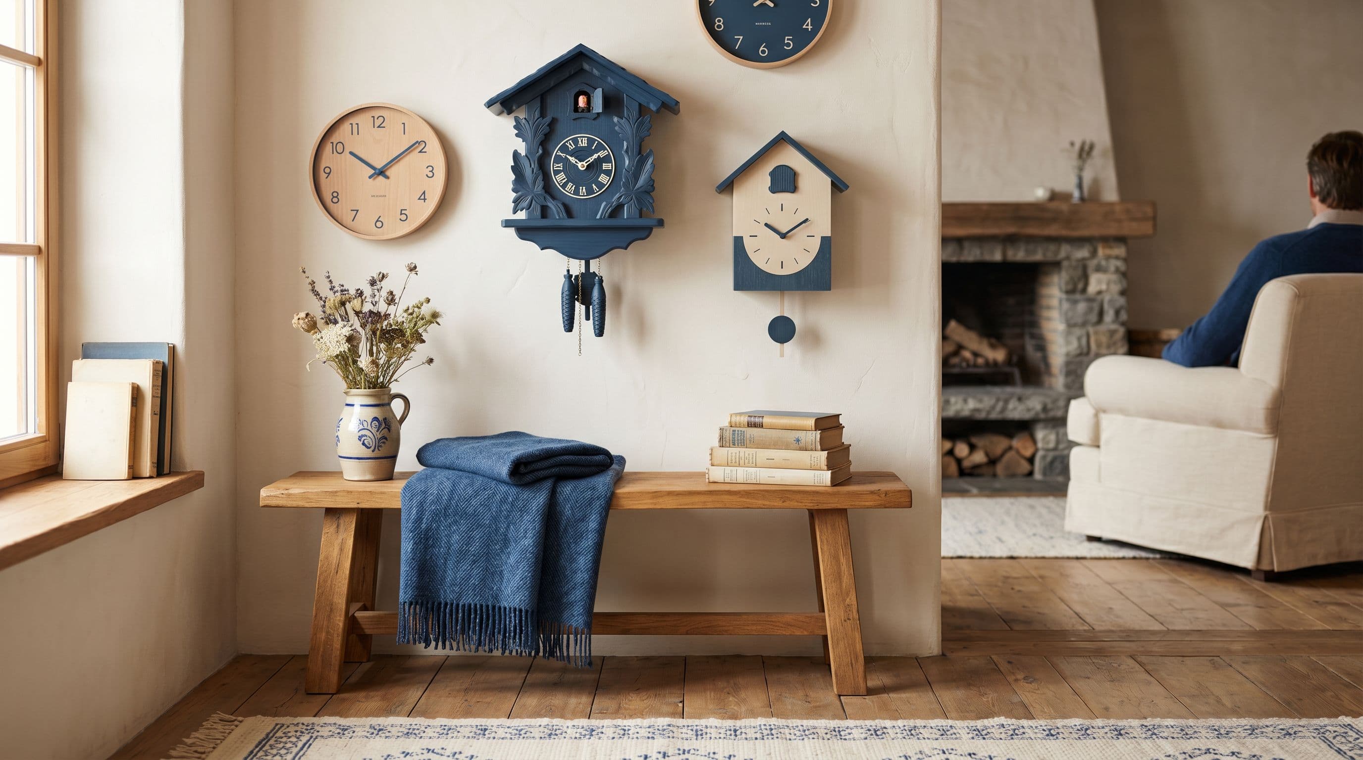 Horloge coucou en bois dans un intérieur contemporain